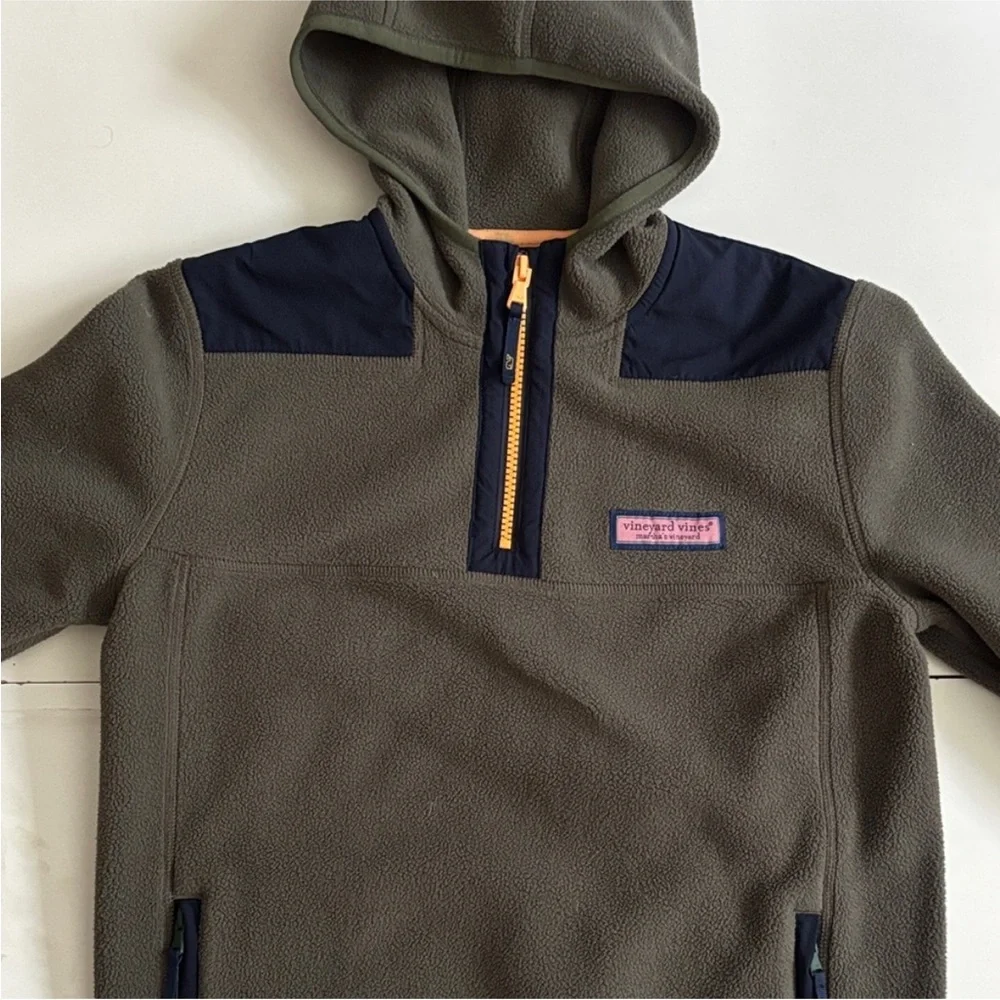 Vineyard Vines Navy and Olive Shep Fleece with Orange Zipper